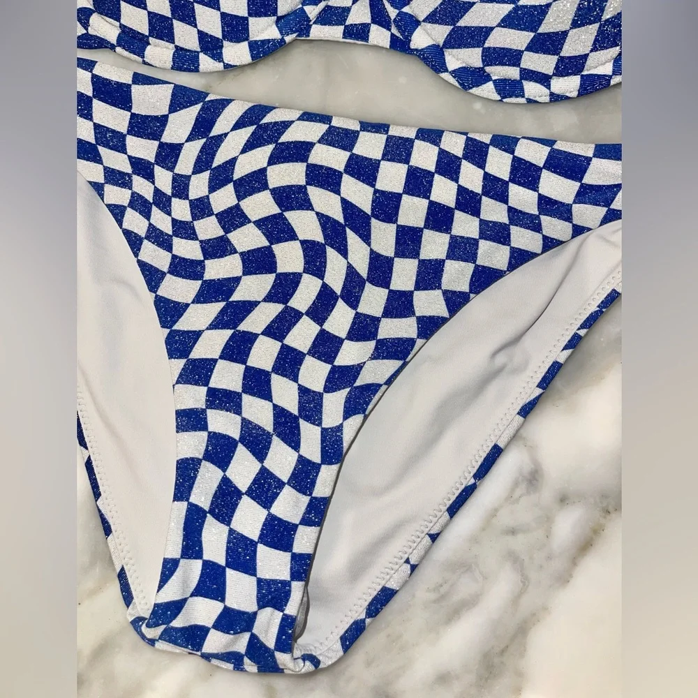 Blue Check Bandeau Bikini Set - Women Swim Bikini - Picture 4 of 8